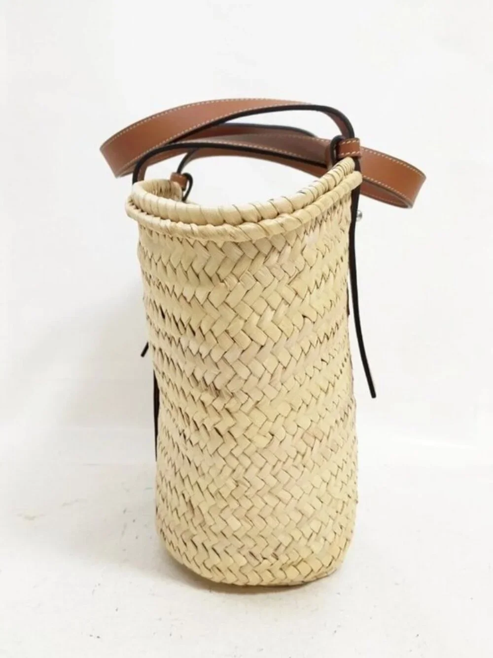 Authentic Loewe Large Basket Palm Leaf Leather Tote Bag